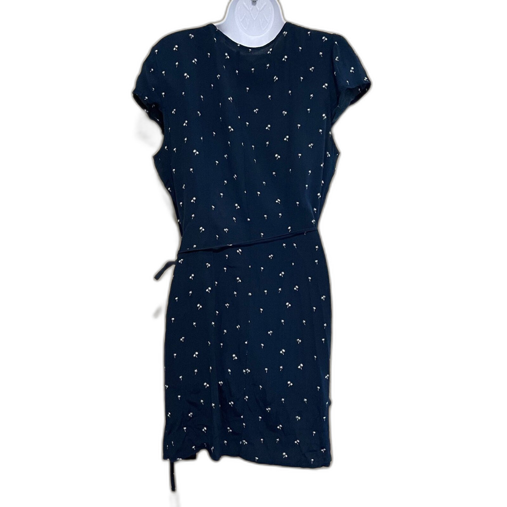 Brandy Melville Palm Tree Print Wrap Mini Dress Womens Small Navy Blue - Picture 3 of 6